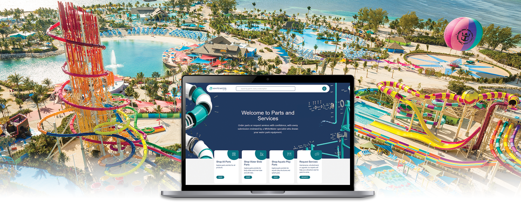 Parts and services website for water parks
