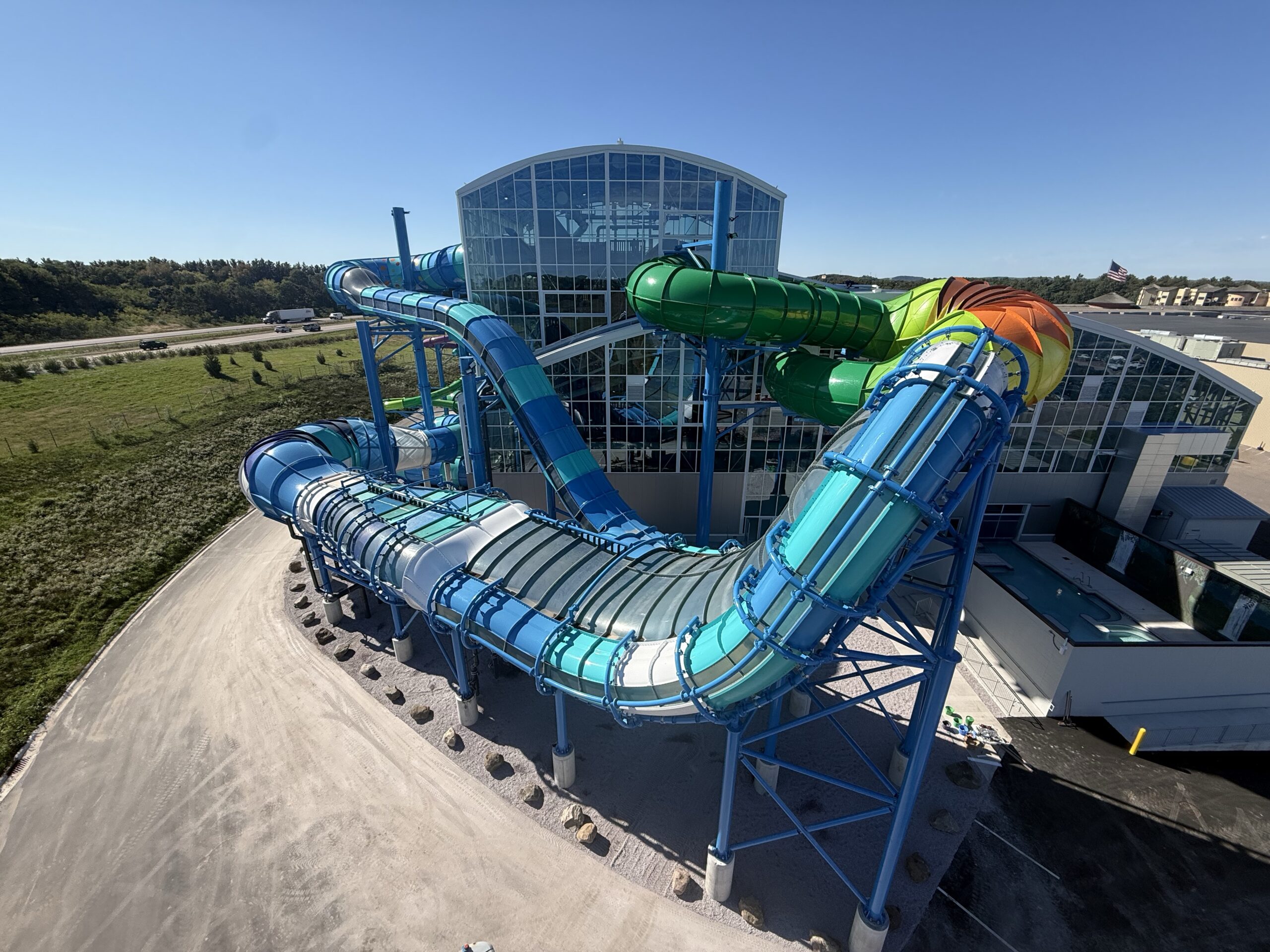 A covered Boomerango water slide