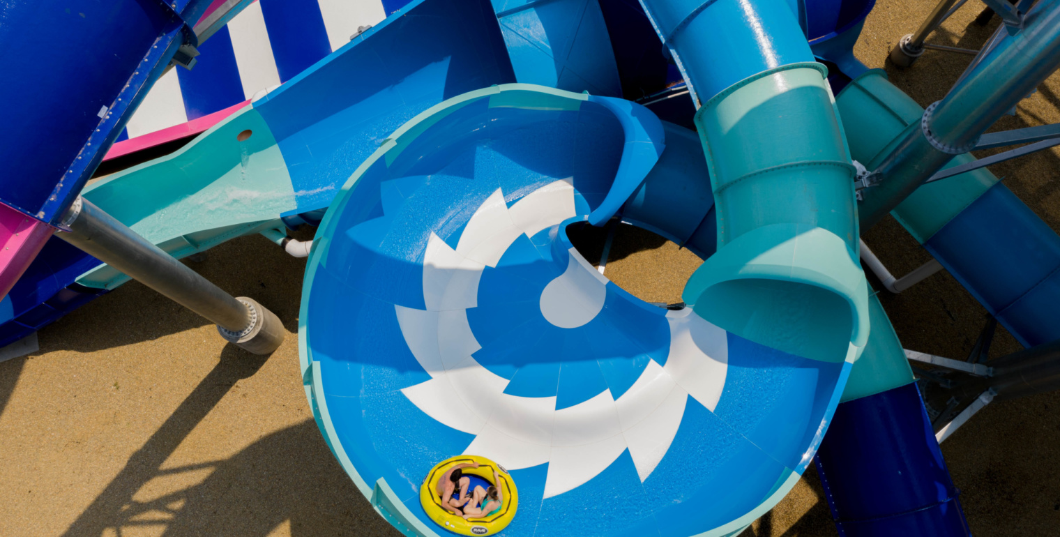 Boomerango, AquaSphere + Tailspin + Rattler Fusion, Whirlin' Waters Adventure Waterpark, North Charleston, USA