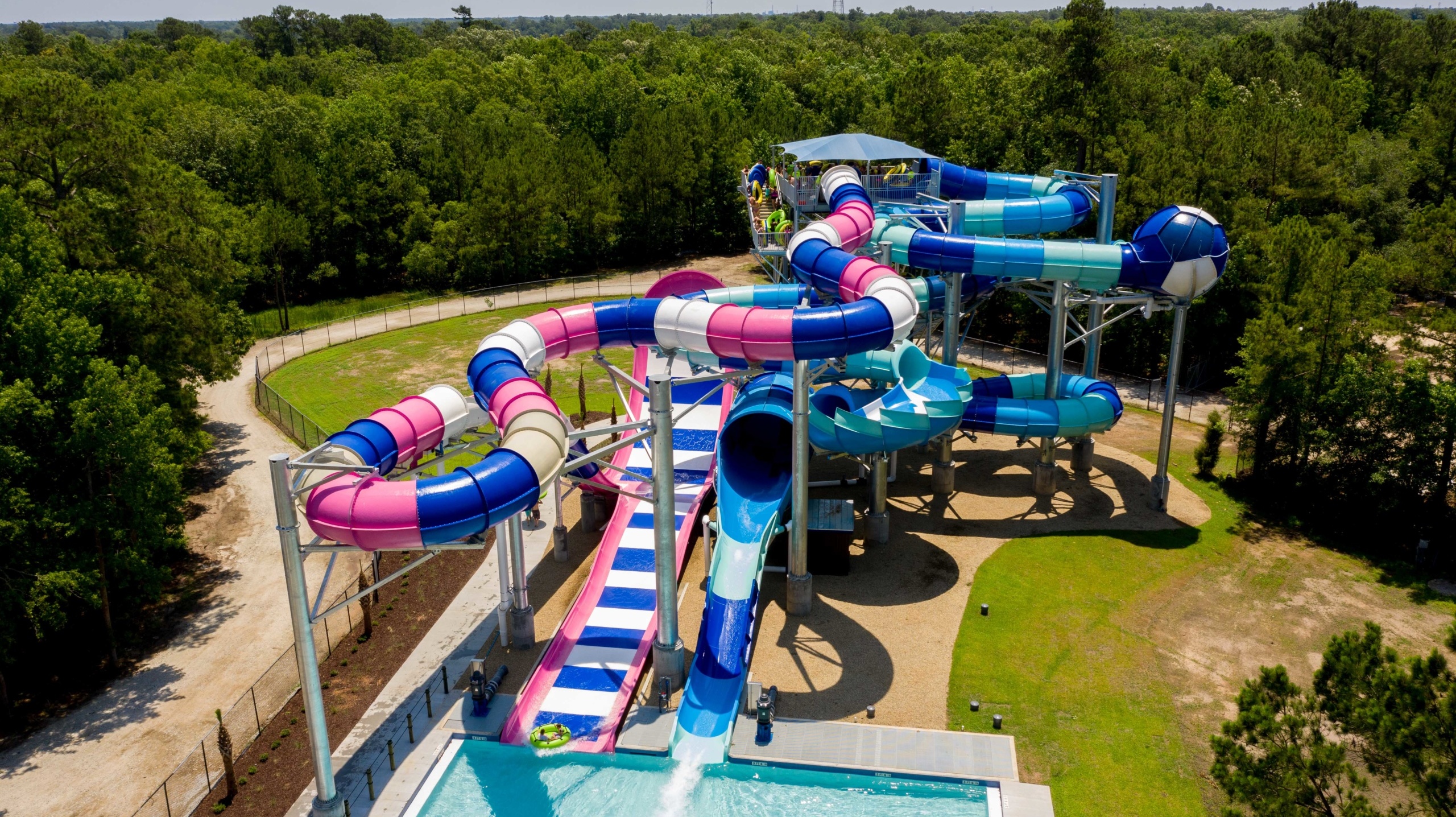 Boomerango, AquaSphere + Tailspin + Rattler Fusion, Whirlin' Waters Adventure Waterpark, North Charleston, USA