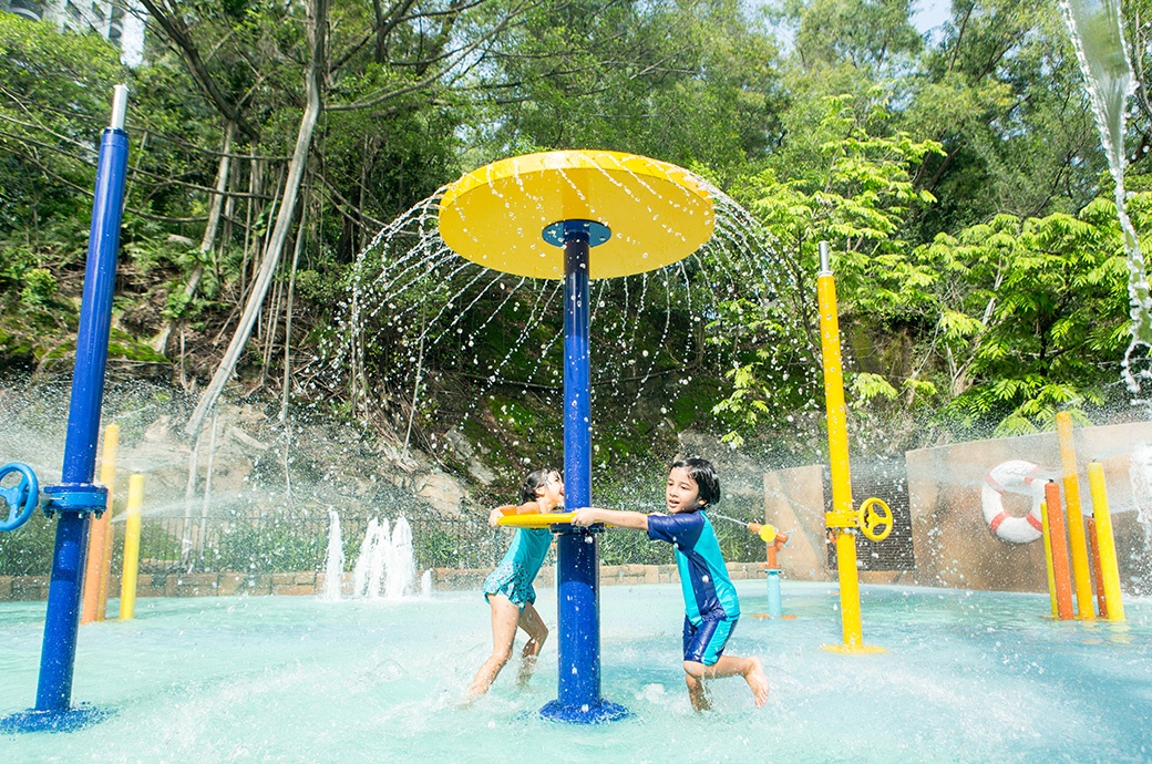 Kids having fun with AquaSpray in an AquaPlay Structure by WhiteWater West - Sunway Lagoon, Malaysia