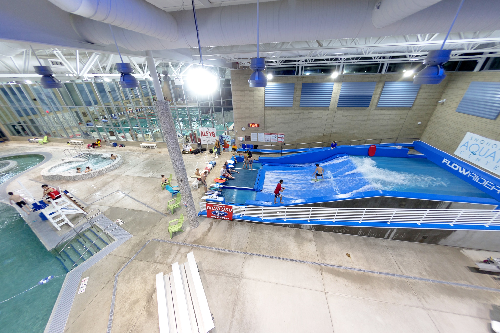 People are playing FlowRider indoor