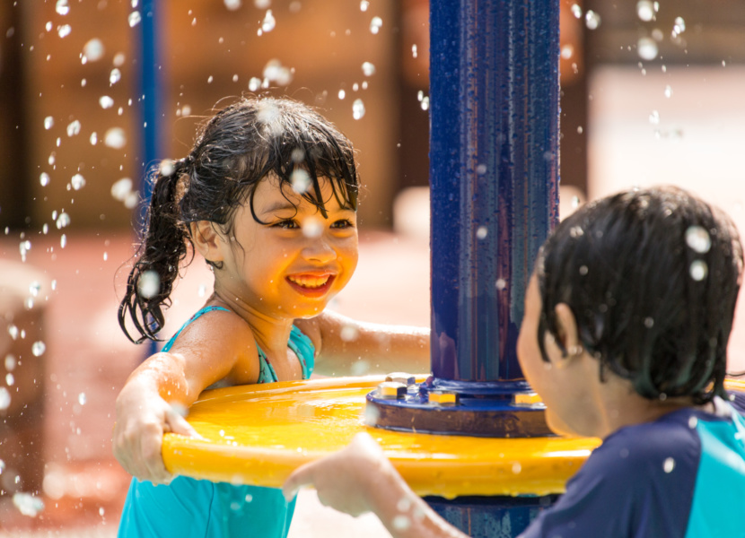 Kids having fun with AquaSpray in an AquaPlay Structure by WhiteWater West - Sunway Lagoon, Malaysia