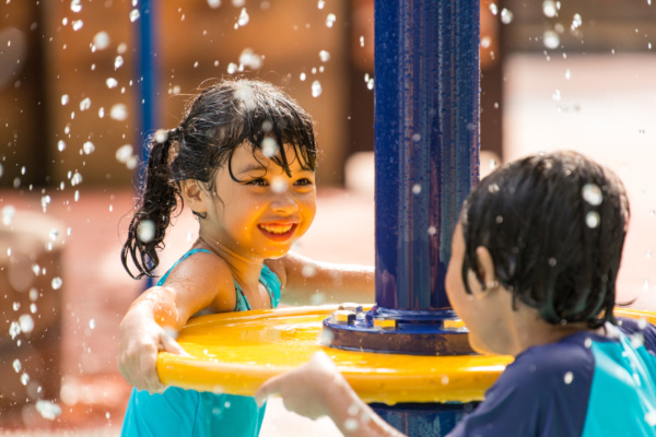 Kids having fun with AquaSpray in an AquaPlay Structure by WhiteWater West - Sunway Lagoon, Malaysia