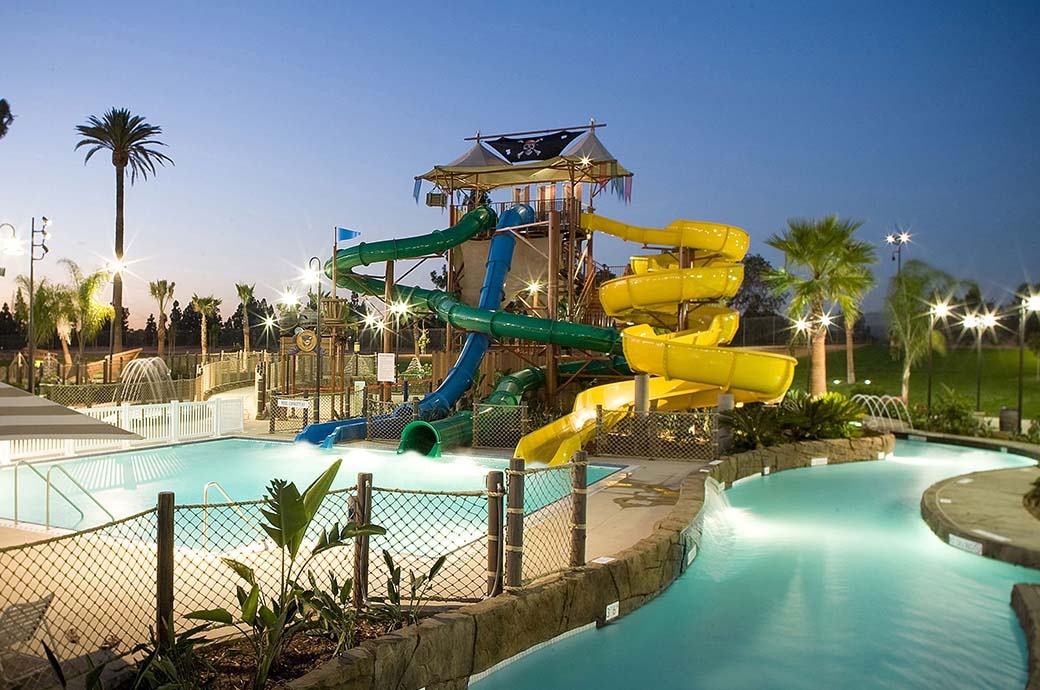 AquaTubes and PoolSider Water Slides at Splash La Mirada Regional Aquatics Center, CA, USA