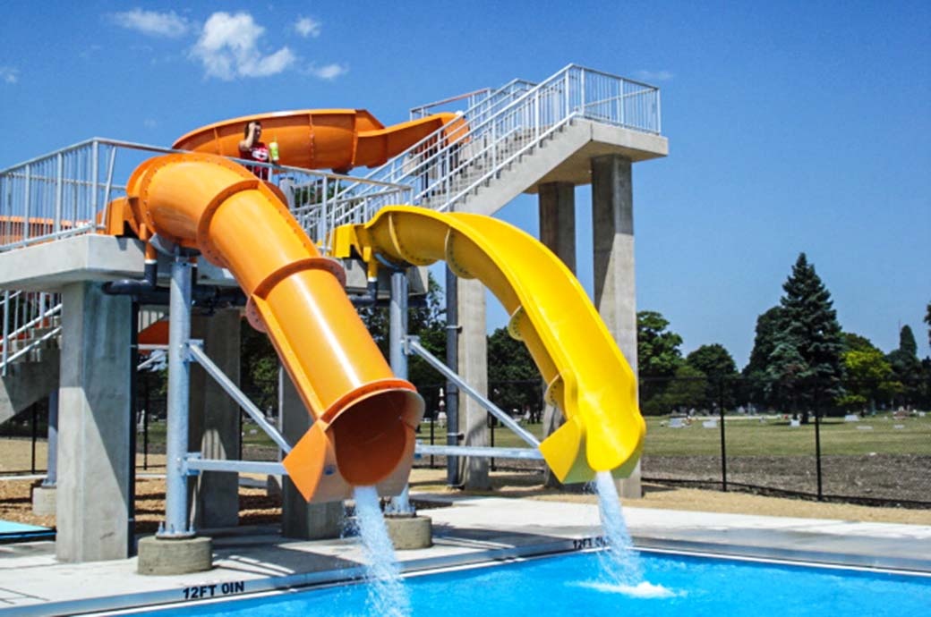 Drop Slides with Pool Sider Schiller Park Swimming Pool
