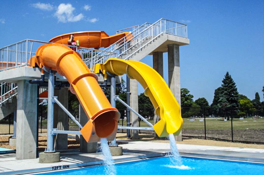 Drop Slides with Pool Sider Schiller Park Swimming Pool