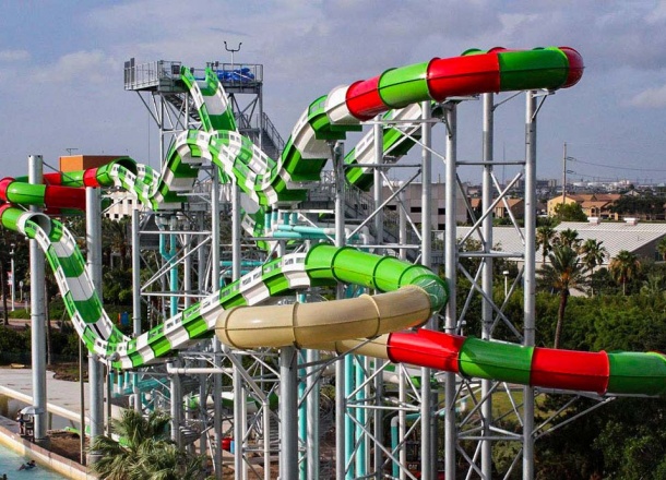 Best and most Fun Master Blaster Water Slide, a Roller Coaster Experience by WhiteWater West – Schlitterbahn Galveston Island, TX, USA