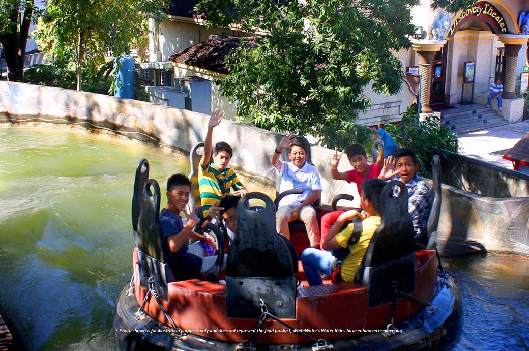 Kids having fun at the River Raft Ride - best Water Ride by WhiteWater West - Enchanted Kingdom, Philippines