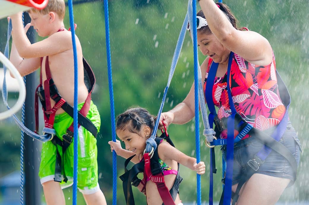 AquaCourse Harnessed Water Play Structure Developer Alabama Splash Adventure, AL, USA