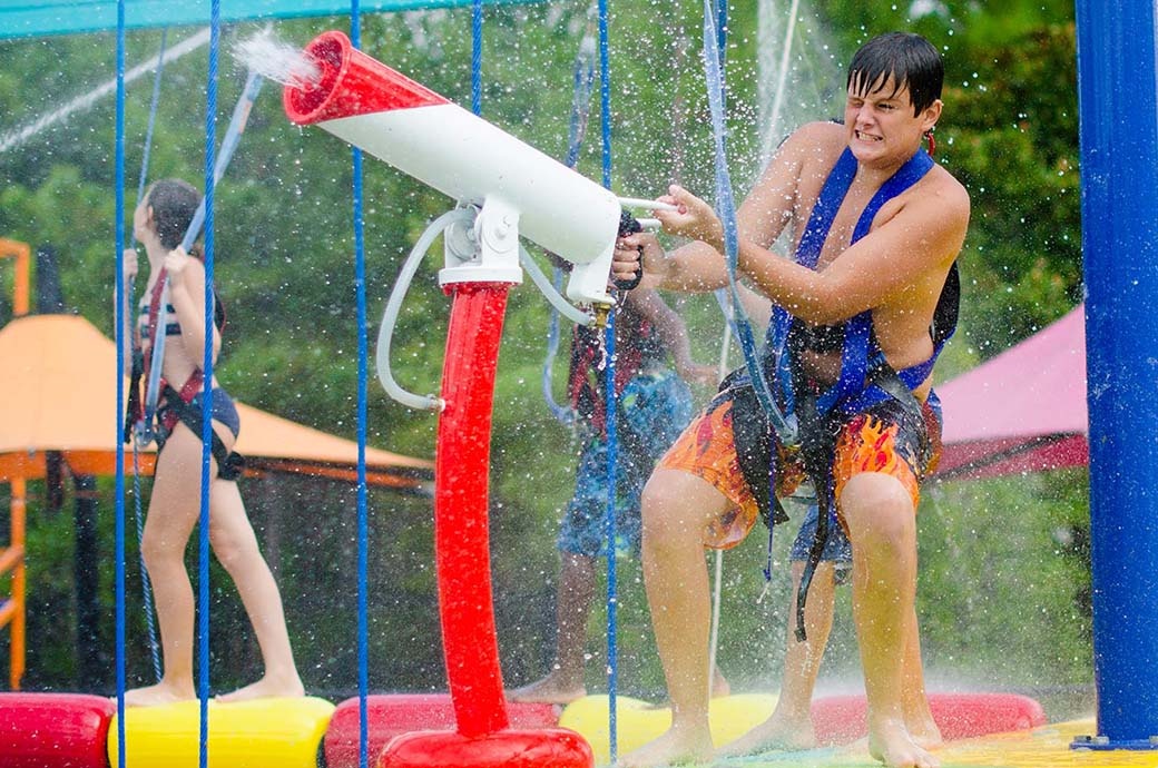 AquaCourse Harnessed Water Play Structure Manufacturer Alabama Splash Adventure, AL, USA