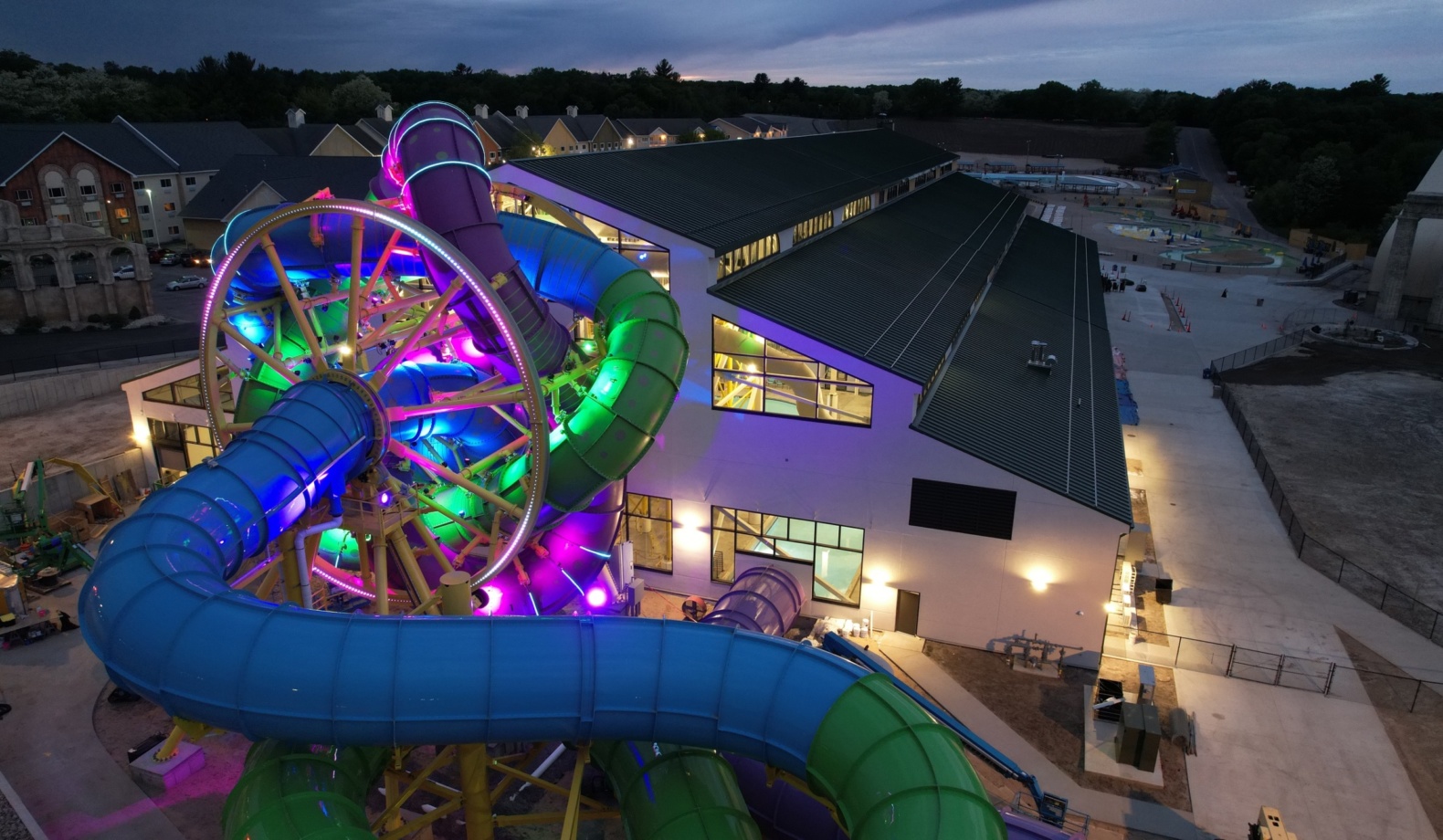 SlideWheel lit up at night with colours