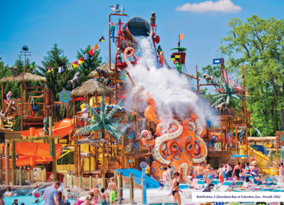 Aquatic play structure with tipping bucket and themed with octopus