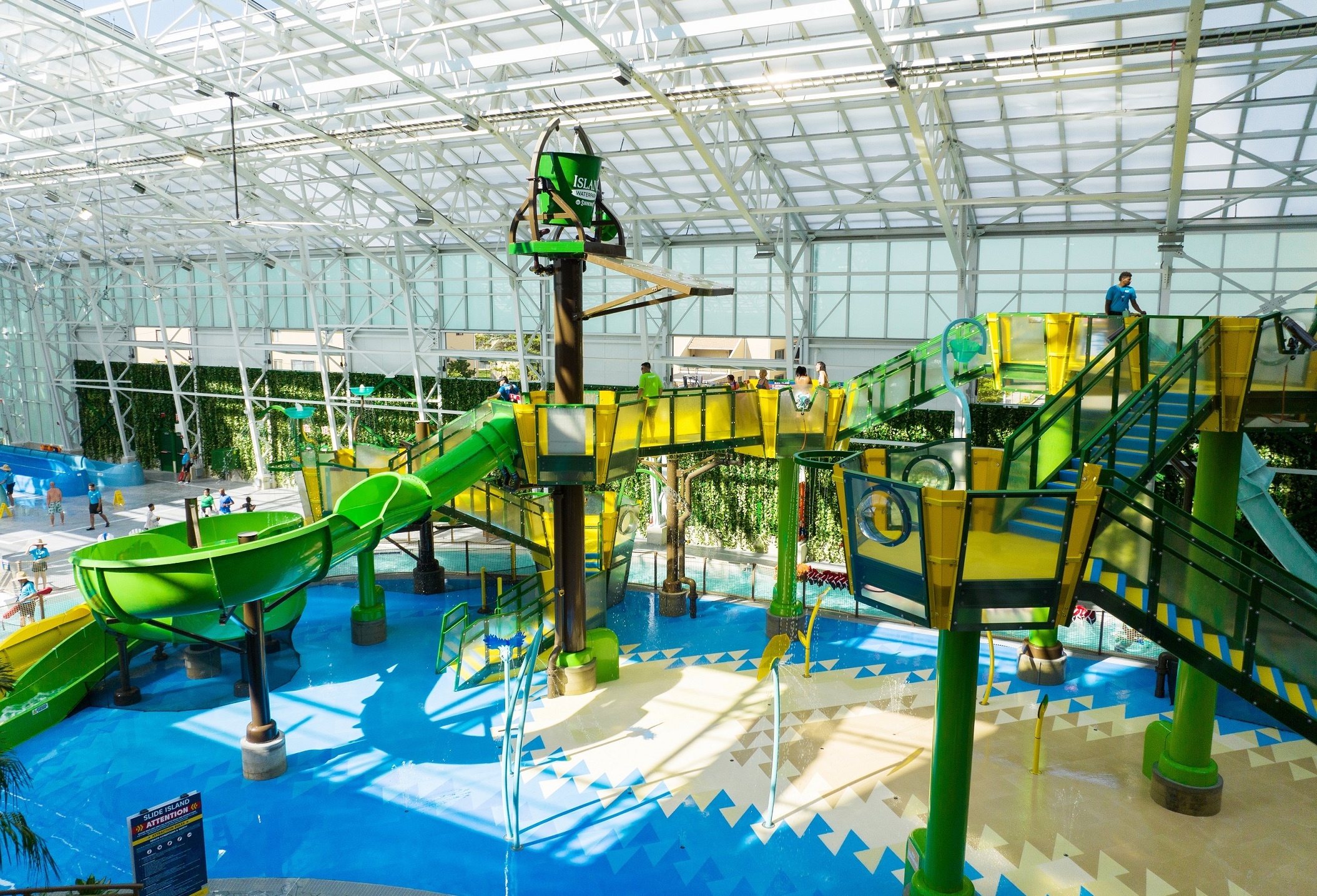 Green and yellow aquatic play structure