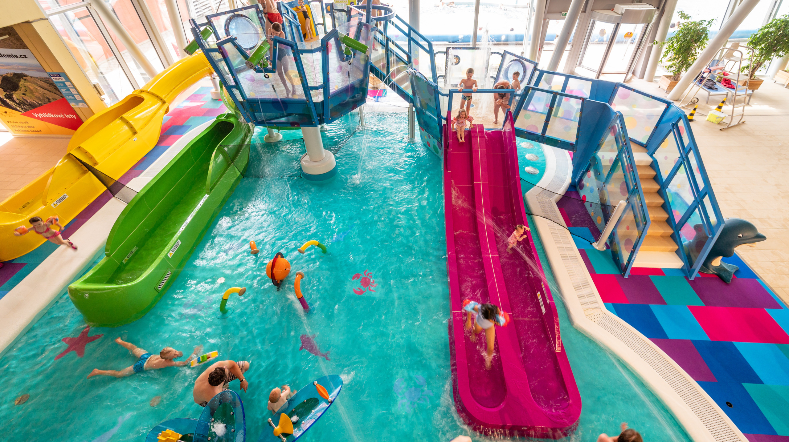 a colorful aquatic play area