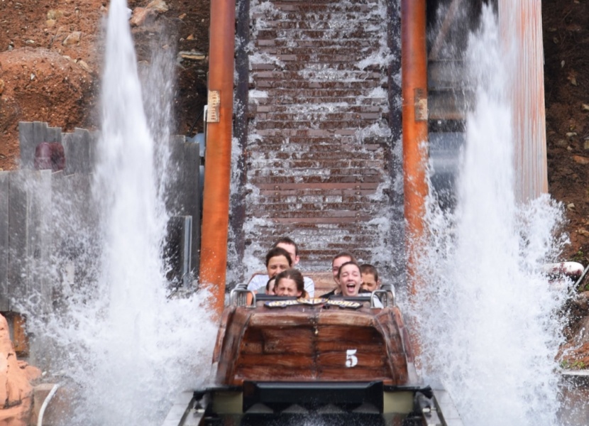 People on a water ride after the drop
