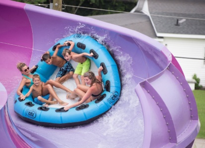 family in a raft ride