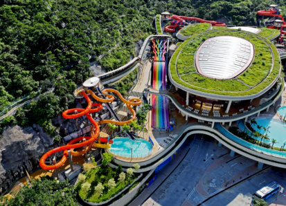 Bird's eye view of water park