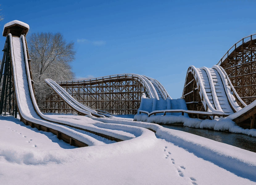 Water ride covered in snow